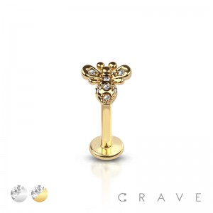 BUMBLE BEE CZ GEM INTERNALLY THREADED 316L SURGICAL STEEL MONROE LABRET 