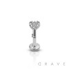 HEART KEY (ALLOY) INTERNALLY THREADED 316L SURGICAL STEEL LABRET/MONROE WITH PRONG SET CZ STONES