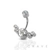INTERNALLY THREADED 316L SURGICAL STEEL BELLY RING WITH CZ BEZEL SET WITH 5-CZ  CLUSTER SET CURVE TOP