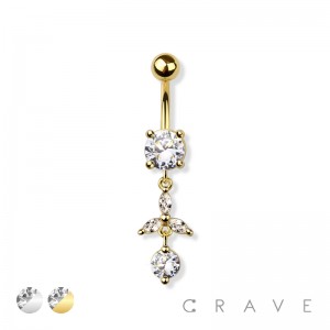 TRIPLE MARQUIS ROUND DANGLE 316L SURGICAL STEEL NAVEL RING