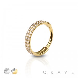 DOUBLE LINE CZ GEM STUDDED 316L STAINLESS STEEL CLICKER HINGED SEGMENT RING