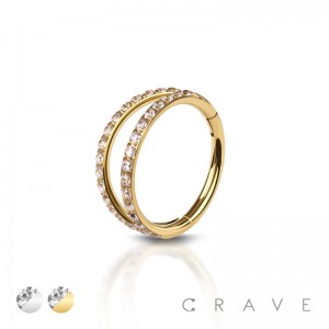 GEM CZ 2 ROW DOUBLE 316L SURGICAL STEEL HINGED SEGMENT HOOP RINGS