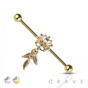 LEAF DANGLE LOTUS 316L SURGICAL STEEL INDUSTRIAL BARBELL