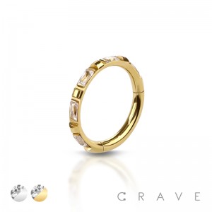 316L SURGICAL STEEL CZ PRONG SET CLICKER NOSE RING FOR SEPTUM, HELIX, TRAGUS, CAPTIVE