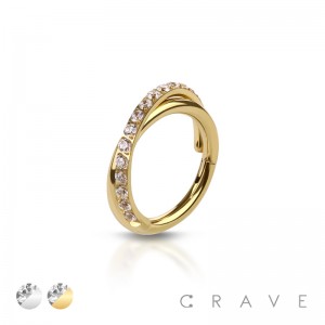 316L SURGICAL STEEL ONE LINE CZ PRONG SET CROSS WELDING HINGED SEGMENT RING