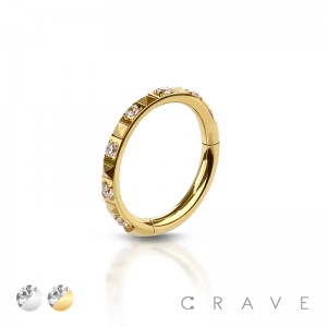 316L STAINLESS STEEL CZ PRONG SET HINGED SEGMENT RING FOR SEPTUM, HELIX, TRAGUS, CAPTIVE