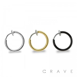 316L SURGICAL STEEL FAKE NOSE RING WITH SPRING ASSISTED CLOSURE