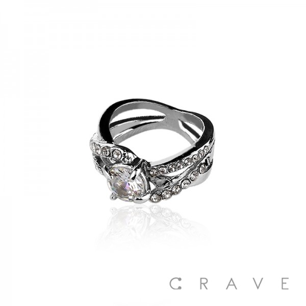 CLEAR CZ CENTER SWRIL BRASS ALLOY ENGAGEMENT RING