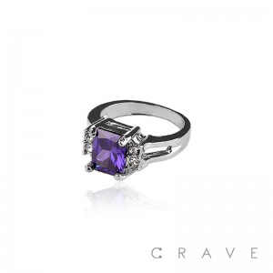 PURPLE SQUARE CENTER TOP BRASS ALLOY ENGAGEMENT RING