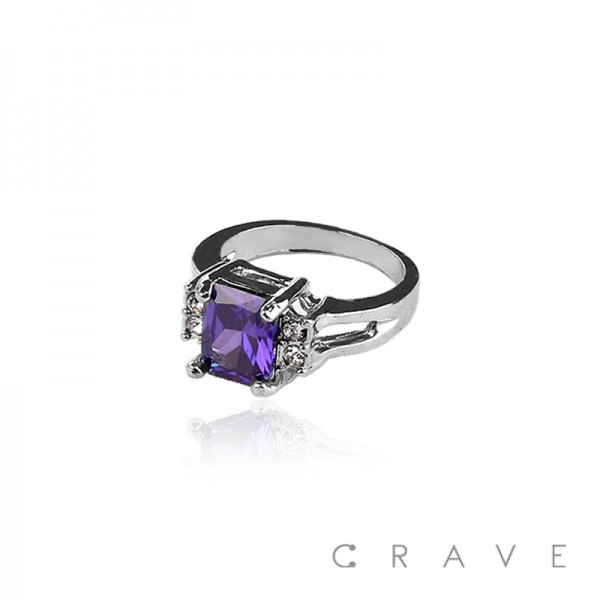 PURPLE SQUARE CENTER TOP BRASS ALLOY ENGAGEMENT RING
