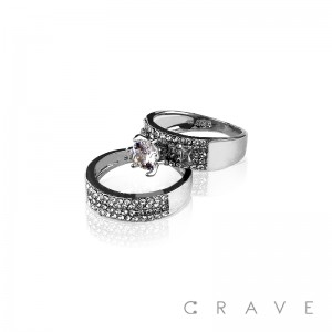 DOUBLE STACK PRONG SET CZ BRASS ALLOY ENGAGEMENT RING