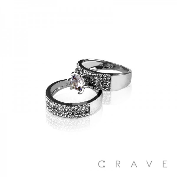 DOUBLE STACK PRONG SET CZ BRASS ALLOY ENGAGEMENT RING