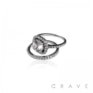 DOUBLE STACK ROUND CZ CENTER BRASS ALLOY ENGAGEMENT RING