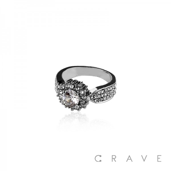 FLOWER PRONG SETTING TOP BRASS ALLOY ENGAGEMENT RING