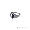 BLUE MARQUISE SHAPE CENTER GEM TOP BRASS ALLOY ENGAGEMENT RING