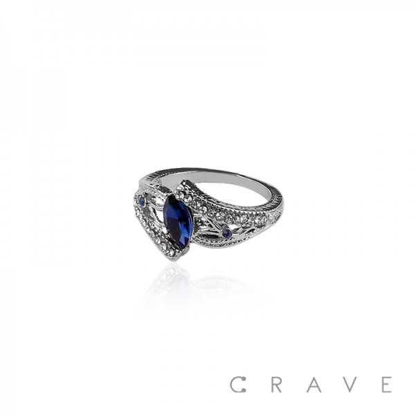 BLUE MARQUISE SHAPE CENTER GEM TOP BRASS ALLOY ENGAGEMENT RING