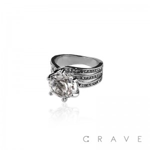 ROUND GEM CENTER CROWN SET TOP BRASS ALLOY ENGAGEMENT RING