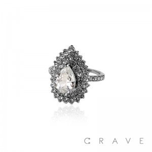 PEAR PRONG SET DECOR TOP BRASS ALLOY ENGAGEMENT RING