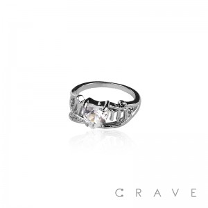 HEART CZ GEM CENTER MOM ALLOY BRASS RING