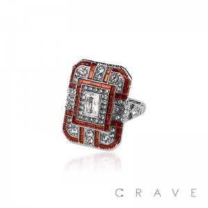 RED GEM DECOR LARGE BRASS ALLOY RING