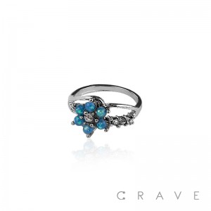 BLUE OPAL GEM FLOWER BRASS ALLOY RING