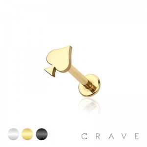 SPADE TOP INTERNALLY THREADED 316L SURGICAL STEEL LABRET/MONROE/CARTILAGE STUDS