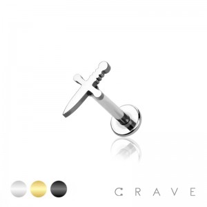 DAGGER TOP INTERNALLY THREADED 316L SURGICAL STEEL LABRET/MONROE/CARTILAGE STUDS