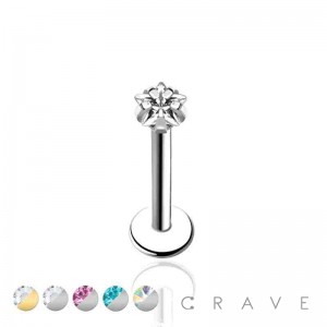 316L SURGICAL STEEL INTERNALLY THREADED STAR GEM PRONG SET LABRET