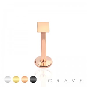 INTERNALLY THREADED SQUARE TOP 316L SURGICAL STEEL LABRET, MONROE, CARTILAGE STUDS