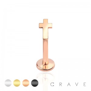 INTERNALLY THREADED CROSS TOP 316L SURGICAL STEEL LABRET, MONROE, CARTILAGE STUDS