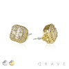 PAIR OF GEM HIP HOP MICROPAVED ROUND EDGE SQUARE STUD STAINLESS STEEL PIN EARRING