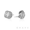 PAIR OF GEM HIP HOP MICROPAVED ROUND EDGE SQUARE STUD STAINLESS STEEL PIN EARRING