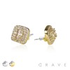 PAIR OF GEM HIP HOP MICROPAVED SQUARE STUD STAINLESS STEEL PIN EARRING