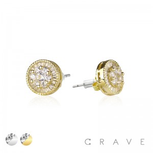 PAIR OF GEM HIP HOP MICROPAVED ROUND STUD STAINLESS STEEL PIN EARRING