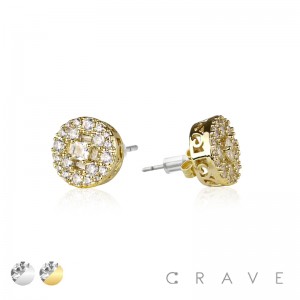 PAIR OF GEM HIP HOP MICROPAVED ROUND STUD STAINLESS STEEL PIN EARRING