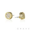 PAIR OF GEM HIP HOP MICROPAVED ROUND STUD STAINLESS STEEL PIN EARRING