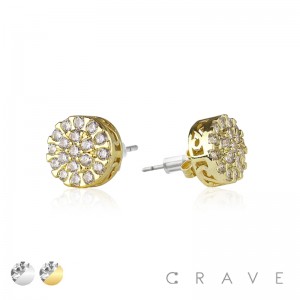 PAIR OF GEM HIP HOP MICROPAVED ROUND STUD STAINLESS STEEL PIN EARRING