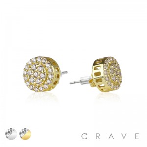 PAIR OF GEM HIP HOP MICROPAVED ROUND STUD STAINLESS STEEL PIN EARRING