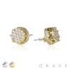 PAIR OF GEM HIP HOP MICROPAVED ROUND STUD STAINLESS STEEL PIN EARRING
