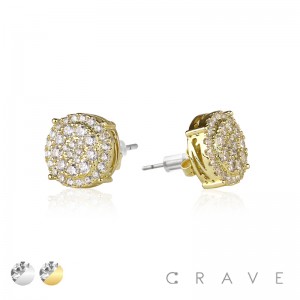 PAIR OF GEM HIP HOP MICROPAVED ROUND STUD STAINLESS STEEL PIN EARRING