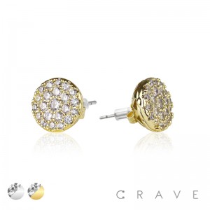 PAIR OF GEM HIP HOP MICROPAVED ROUND STUD STAINLESS STEEL PIN EARRING