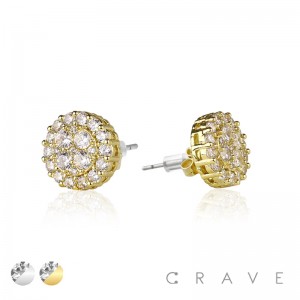 PAIR OF GEM HIP HOP MICROPAVED ROUND STUD STAINLESS STEEL PIN EARRING