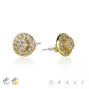 PAIR OF GEM HIP HOP MICROPAVED ROUND STUD STAINLESS STEEL PIN EARRING