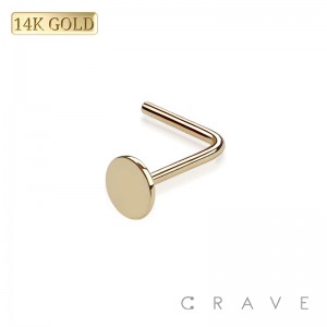 14Kt Gold NOSE "L" SHAPE WITH ROUND DISC TOP