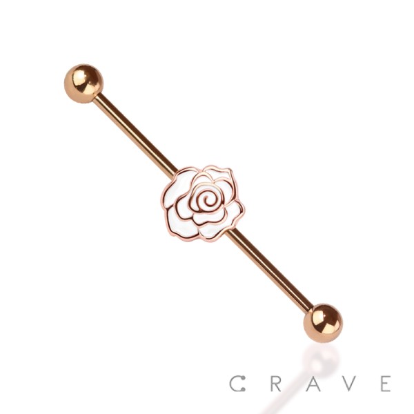316L SURGICAL STEEL WHITE ROSE INDUSTRIAL BARBELL