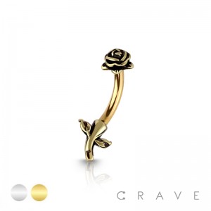316L SURGICAL STEEL ANTIQUE ROSE CURVED BARBELL