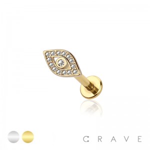 CZ PAVED EVIL EYE TOP INTERNALLY THREADED 316L SURGICAL STEEL LABRET STUD