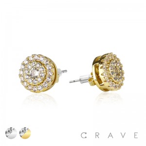 PAIR OF GEM HIP HOP MICROPAVED ROUND STUD STAINLESS STEEL PIN EARRING