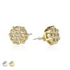 PAIR OF GEM HIP HOP MICROPAVED ROUND FLOWER STUD STAINLESS STEEL PIN EARRING