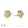 PAIR OF GEM HIP HOP MICROPAVED ROUND STUD STAINLESS STEEL PIN EARRING